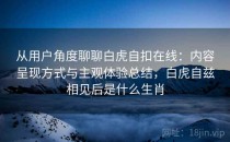 从用户角度聊聊白虎自扣在线：内容呈现方式与主观体验总结，白虎自兹相见后是什么生肖